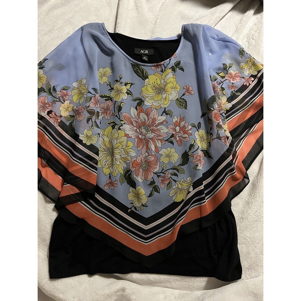 AGB sheer floral top with built in black tank -‎ womens XL